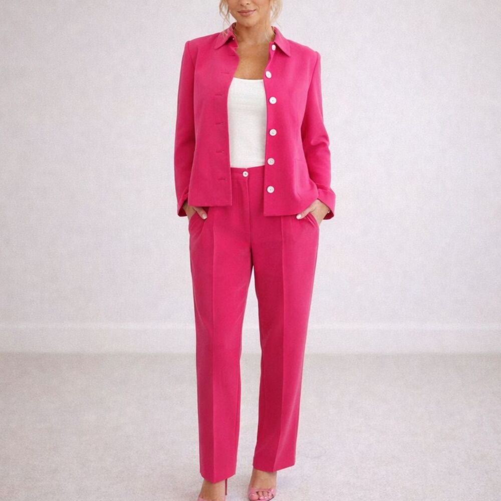 VTG 90s Magenta Pink 100% SILK Pants Suit, 6, Persuit S ltd, Barbiecore
